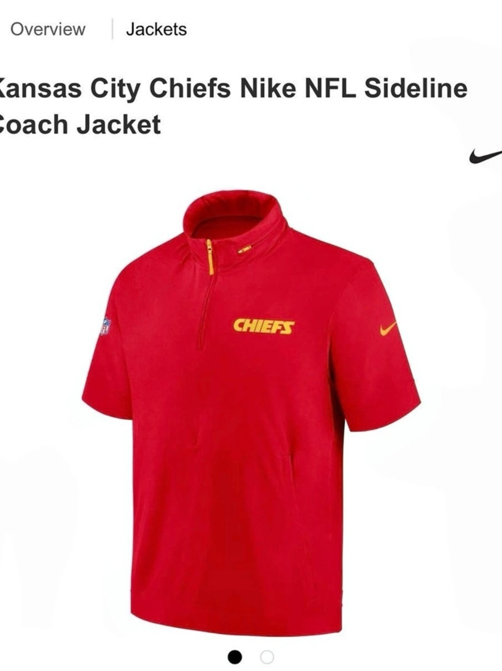 Nike Kansas City Chiefs Nike Sideline Short Sleeve Quarter-Zip Dri-FIT Coach